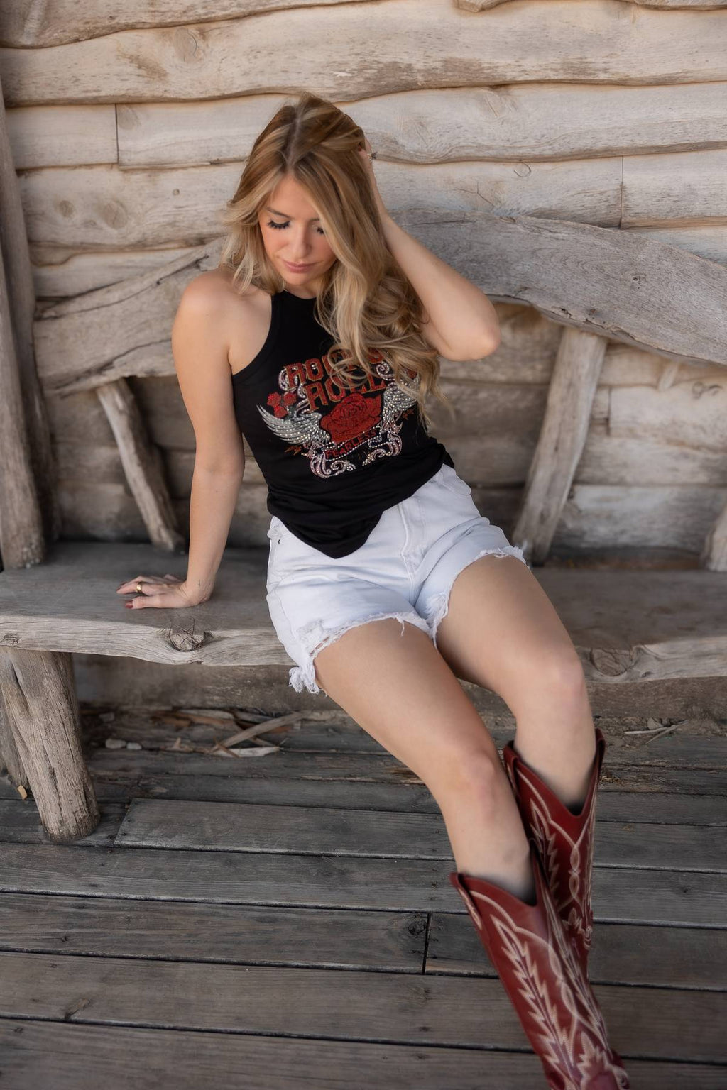 Women's Rock & Roll Rose Rhinestone Tank Top | Rock N Roll Roses