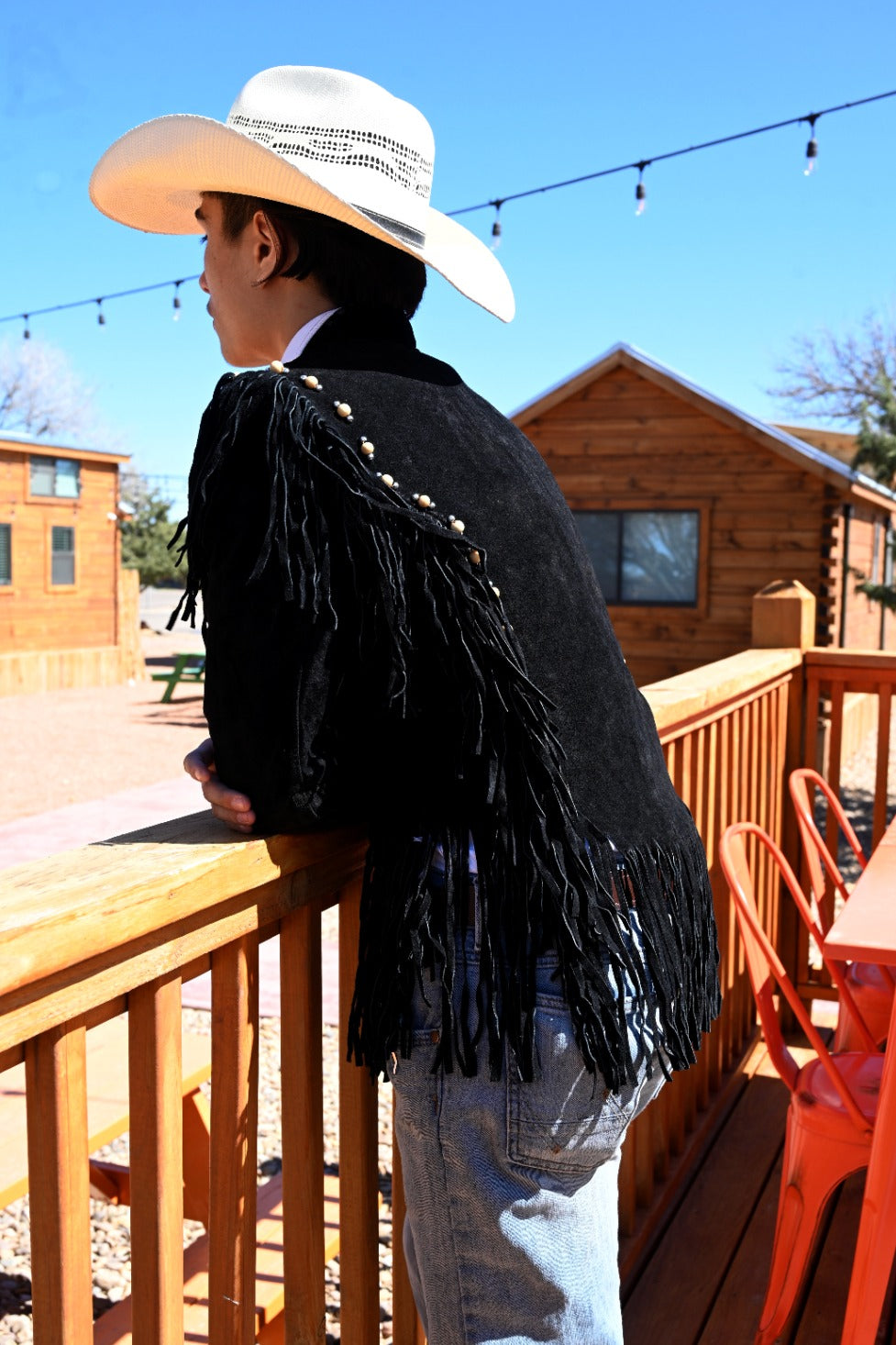 485 - Men's Fringe Suede Jacket w/ Beads & Braids