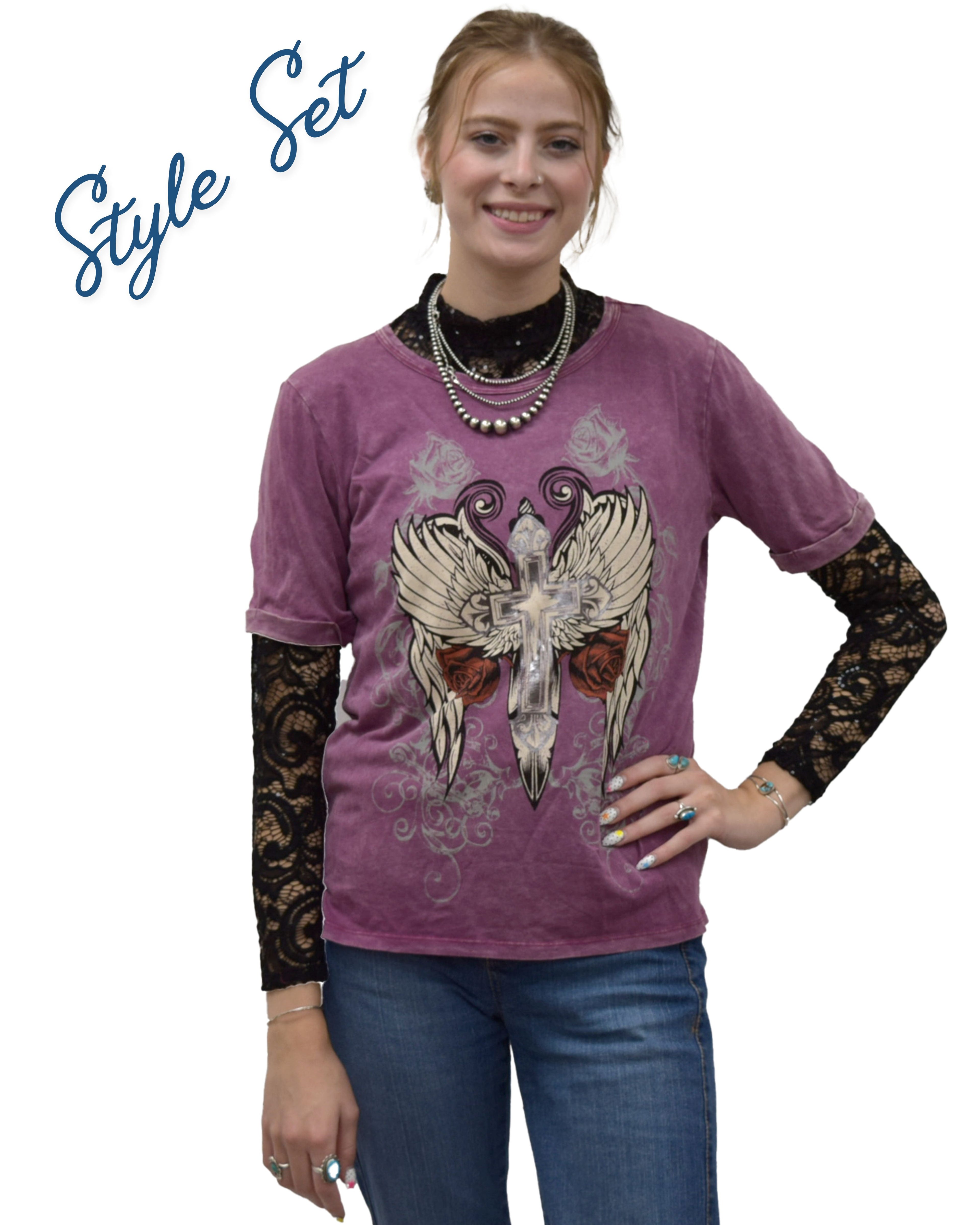 Women's Sequin Lace Western Top | Reba