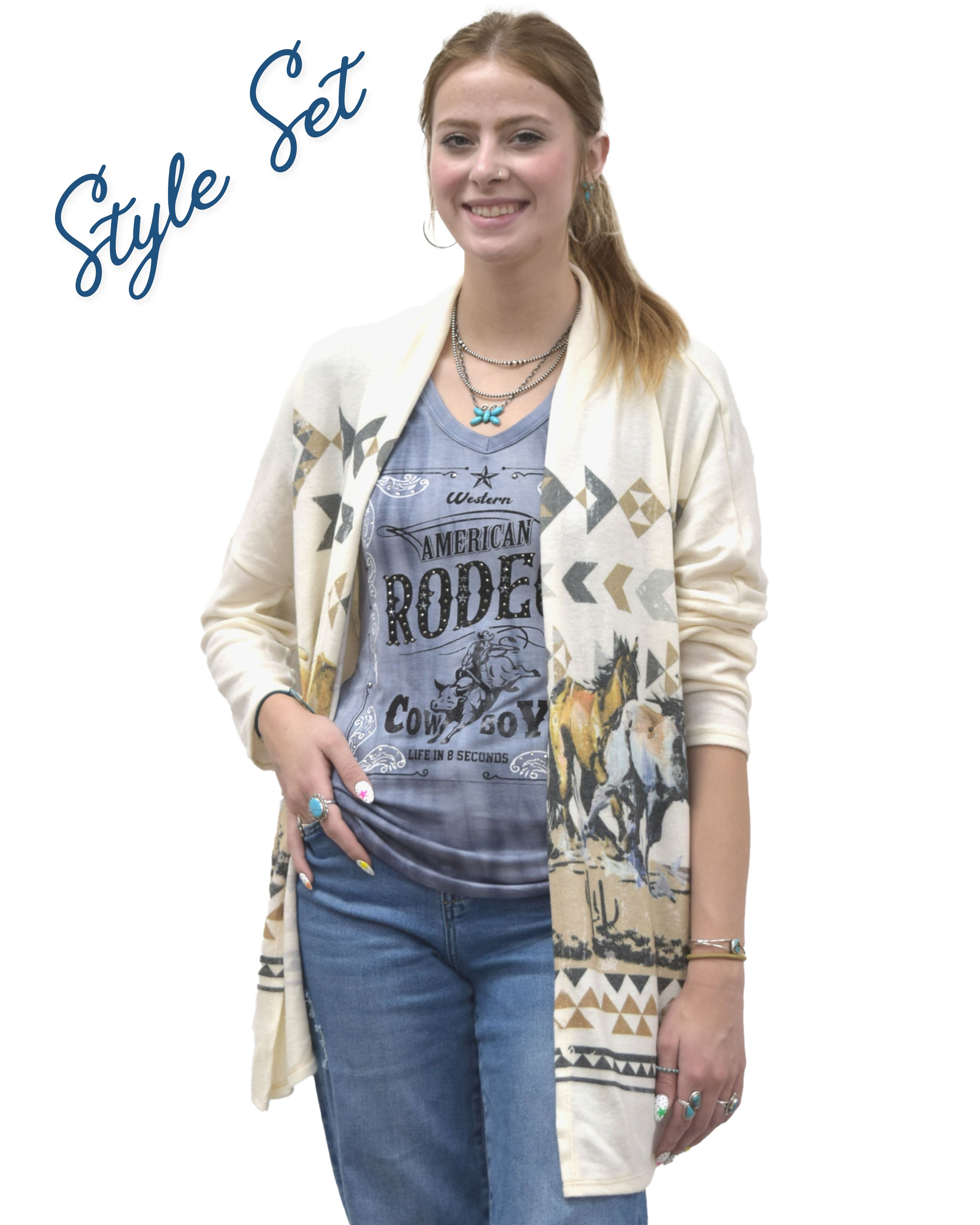 Women's Geometric Horse Print Cardigan | Desert Horses