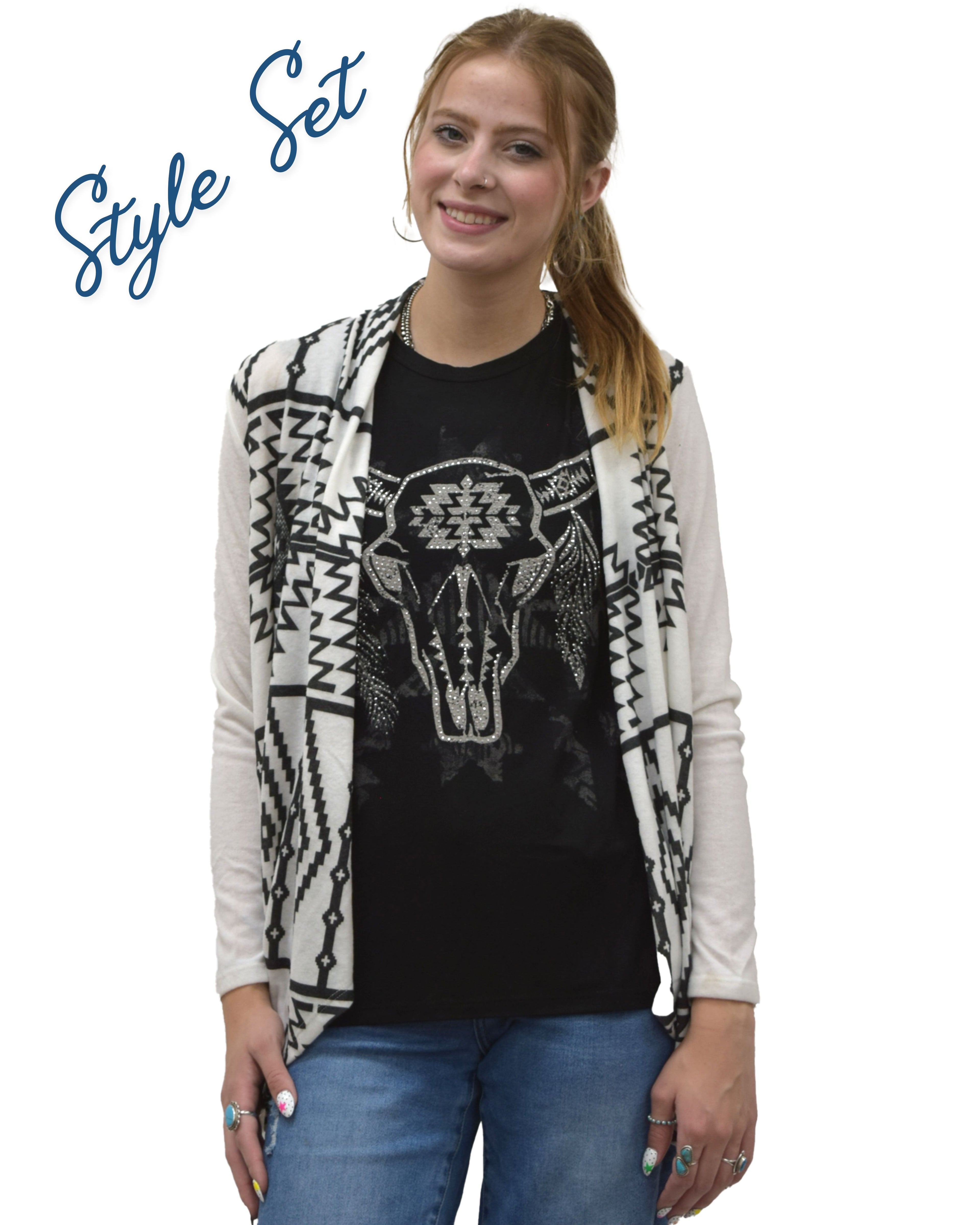 Women's Aztec Long Sleeve Cardigan | Black & White Aztec Cardigan