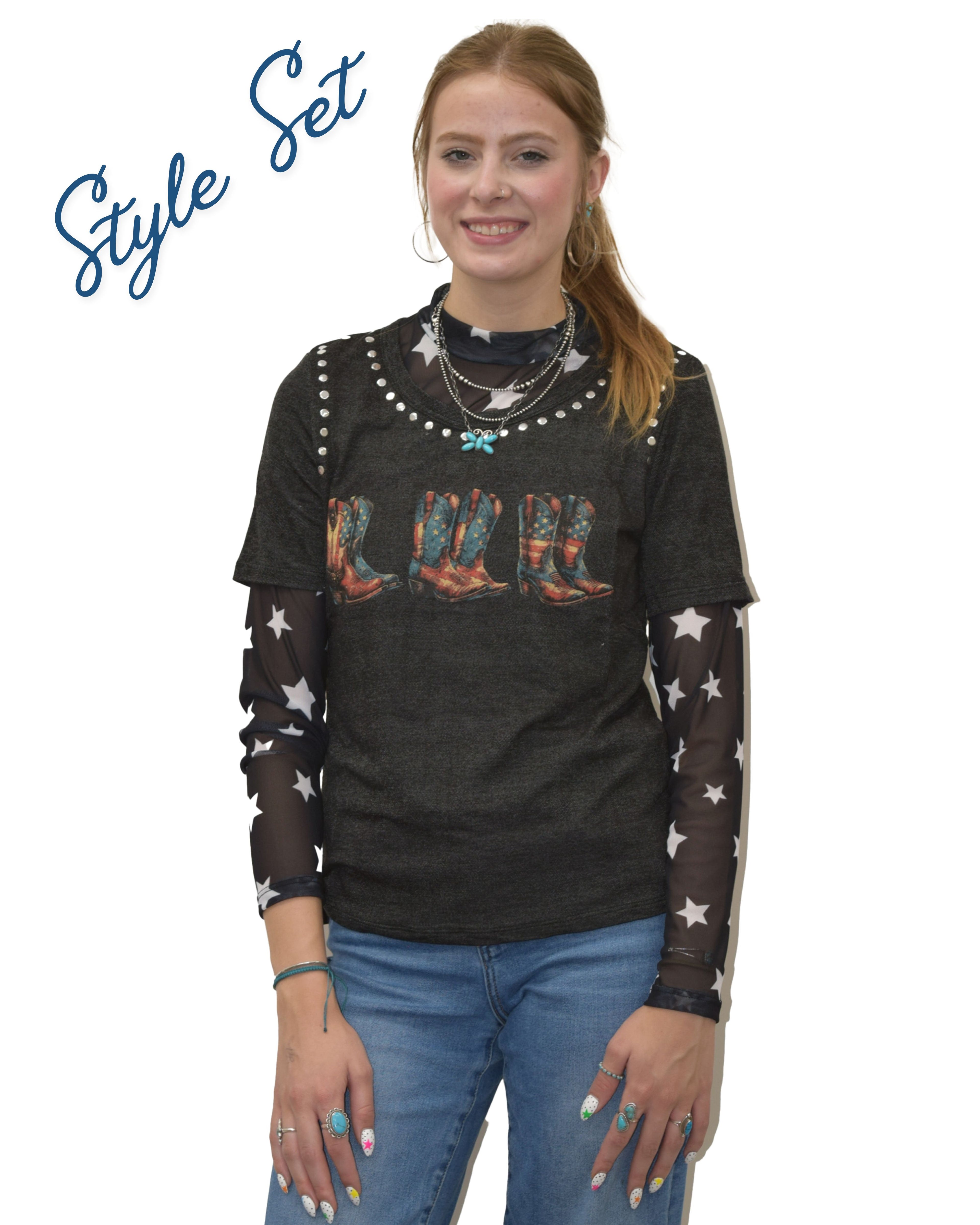 Women's Star Print Mesh Long Sleeve Top | Starstruck Mesh Top