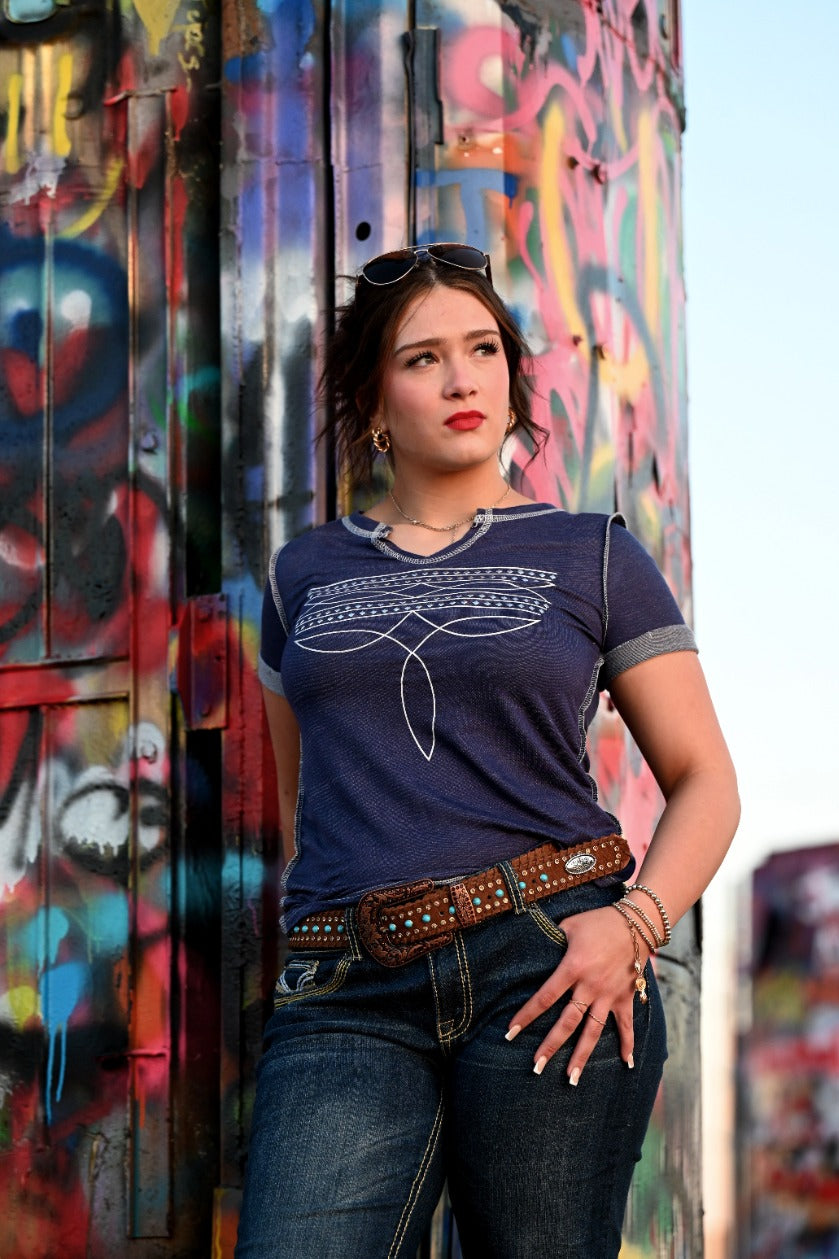 Women's Western V-Neck Tee | Boot Stitch Tee