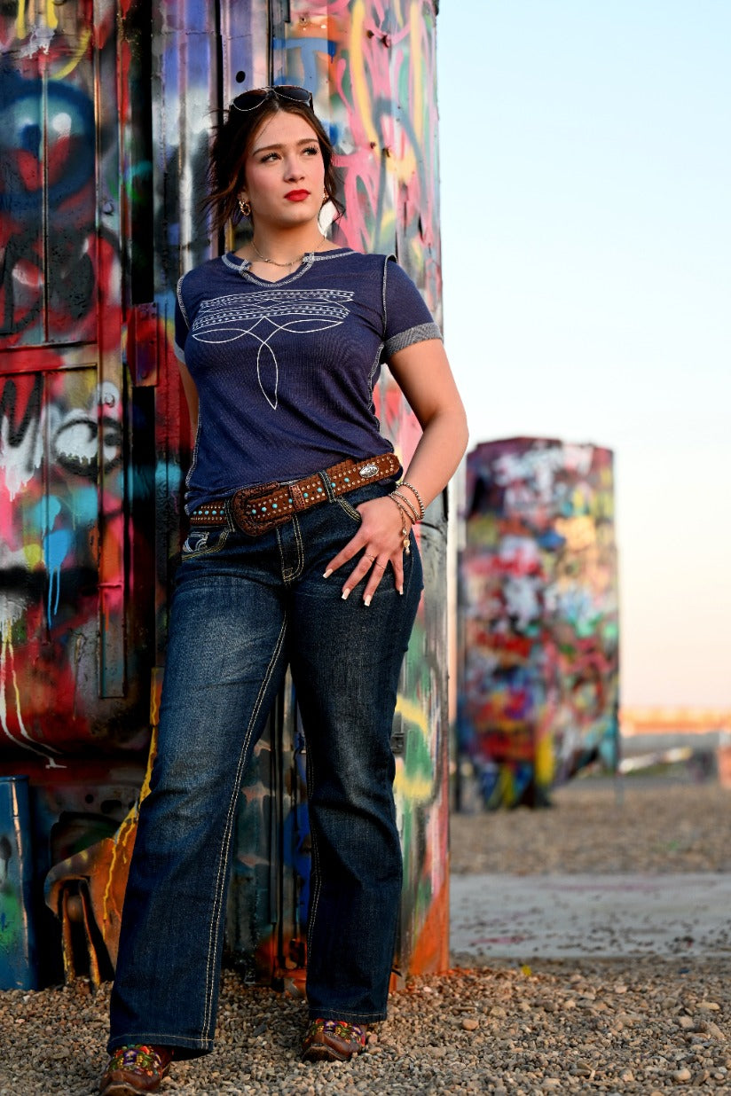 Women's Western V-Neck Tee | Boot Stitch Tee
