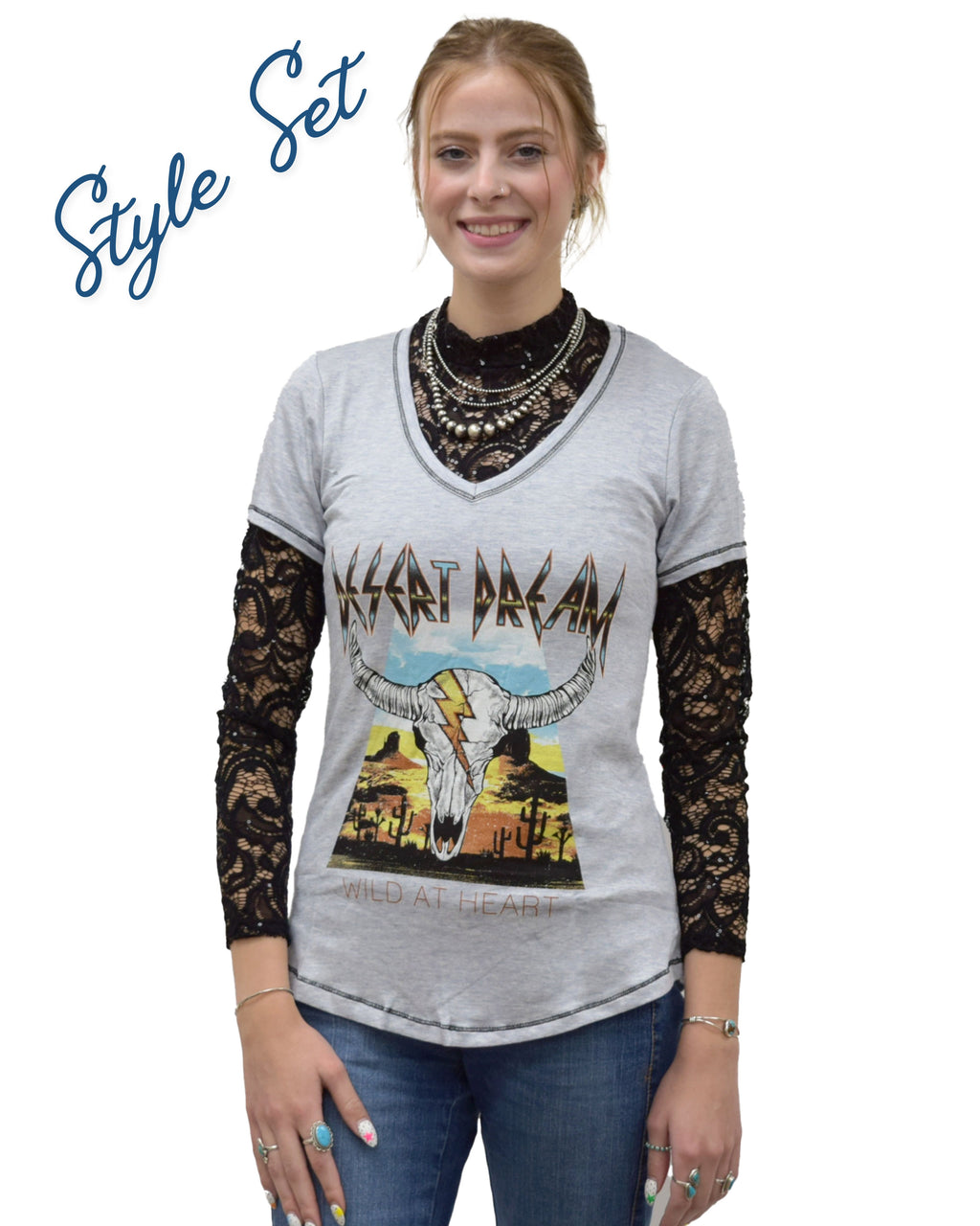 Women's Sequin Lace Western Top | Reba