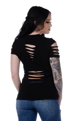 Women's Skull Graphic Cold Shoulder Tee | Devilish Snake & Roses