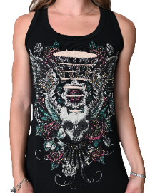 Women's Rhinestone Skull Lace Back Tank | Devilish