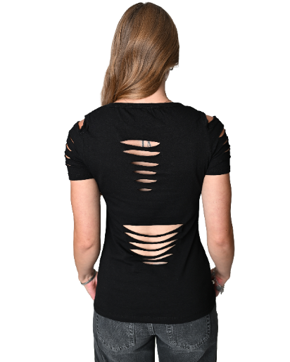 Women's Skull Graphic Cold Shoulder Tee | Devilish Snake & Roses