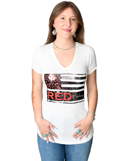 Women's Patriotic Graphic Tee | Red Friday Flag