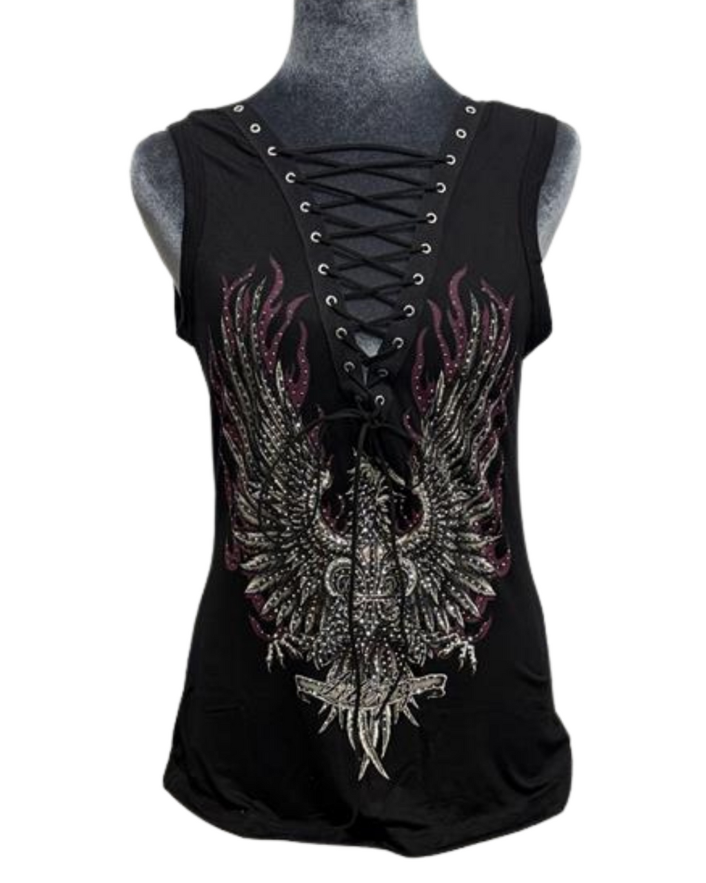 Women's Rhinestone Eagle Lace-Up Tank Top | Crested Eagle