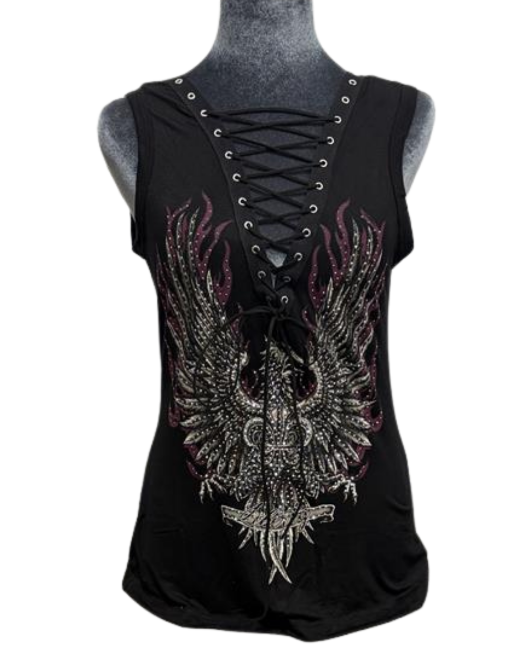 Women's Rhinestone Eagle Lace-Up Tank Top | Crested Eagle